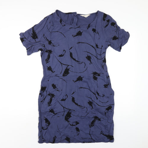 Nine Womens Blue Geometric Viscose A-Line Size 12 Round Neck Zip