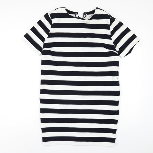 FRNCH Womens Blue Striped Polyester A-Line Size M Round Neck Pullover
