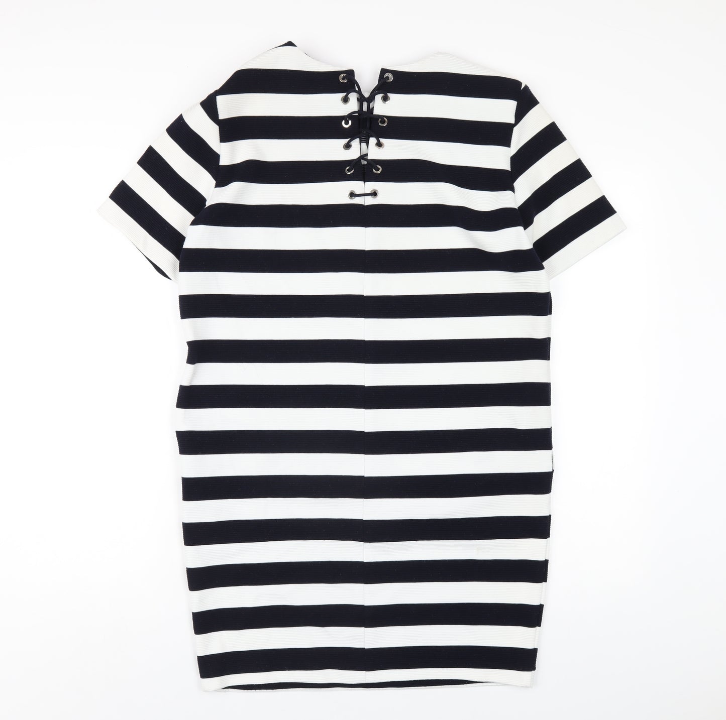 FRNCH Womens Blue Striped Polyester A-Line Size M Round Neck Pullover