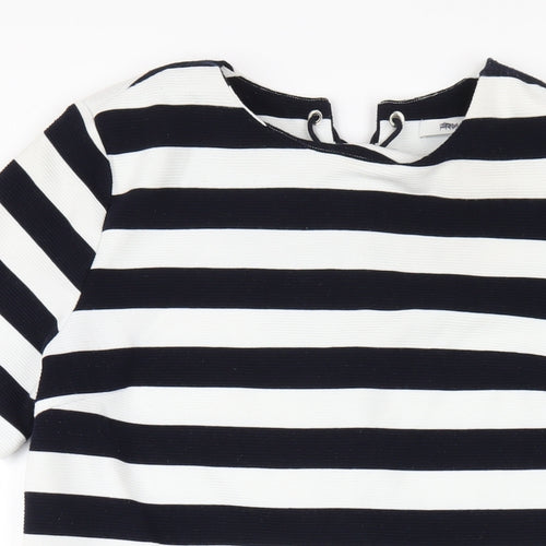 FRNCH Womens Blue Striped Polyester A-Line Size M Round Neck Pullover