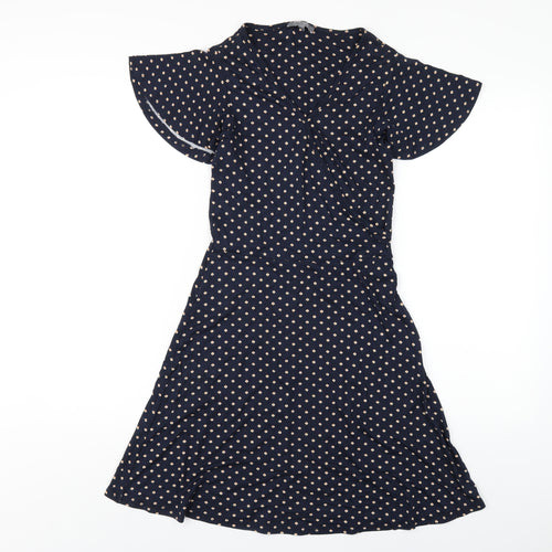 Principles Womens Blue Geometric Viscose A-Line Size 8 V-Neck Pullover