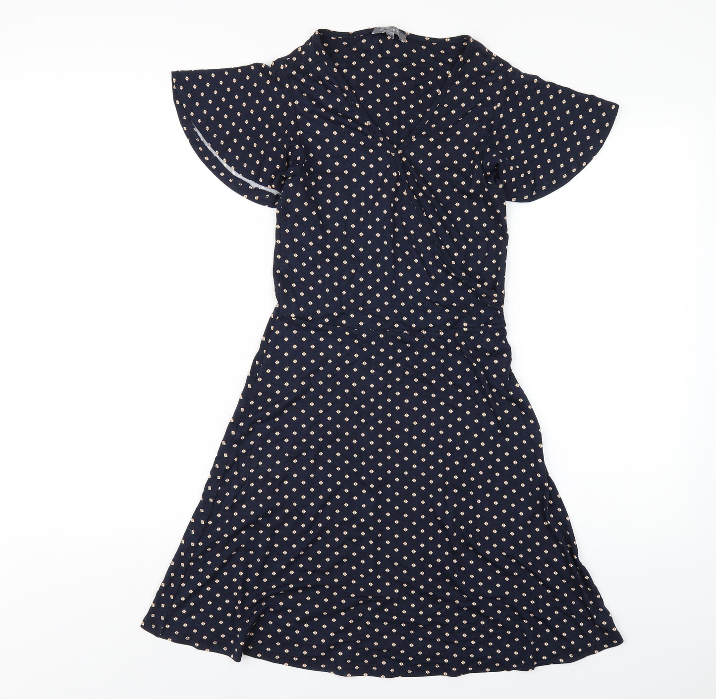 Principles Womens Blue Geometric Viscose A-Line Size 8 V-Neck Pullover