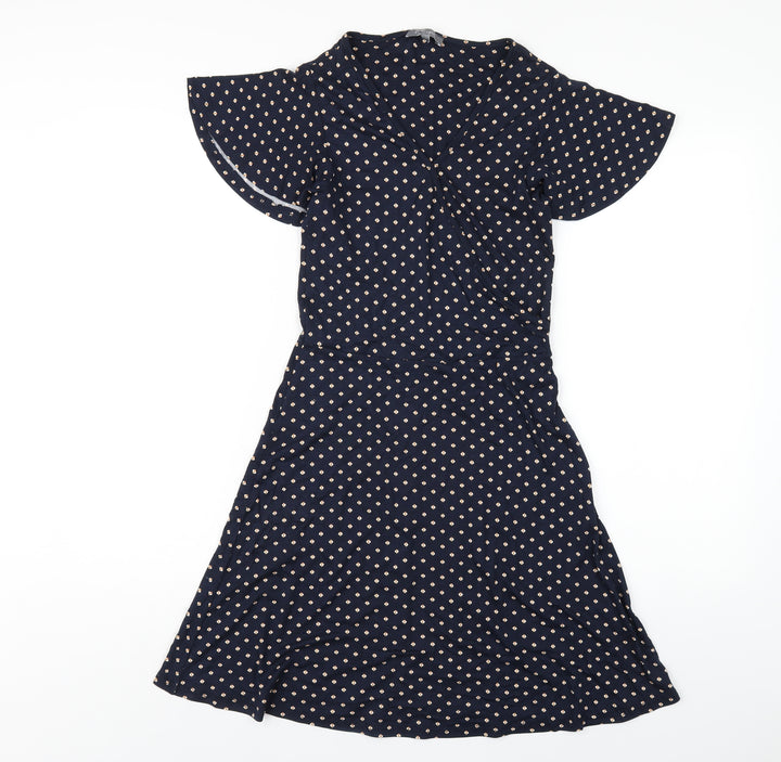 Principles Womens Blue Geometric Viscose A-Line Size 8 V-Neck Pullover