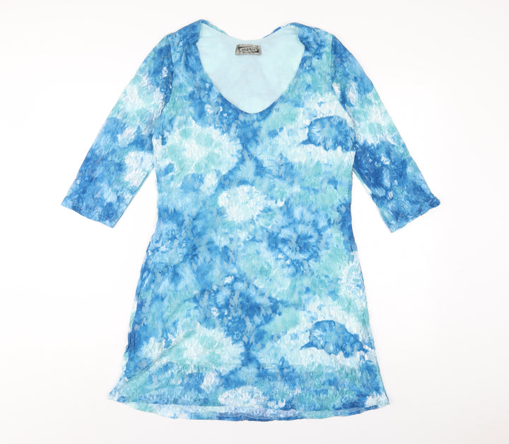 Sophie Womens Blue Polyester A-Line Size 12 V-Neck Pullover