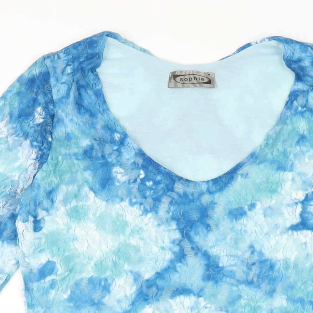 Sophie Womens Blue Polyester A-Line Size 12 V-Neck Pullover