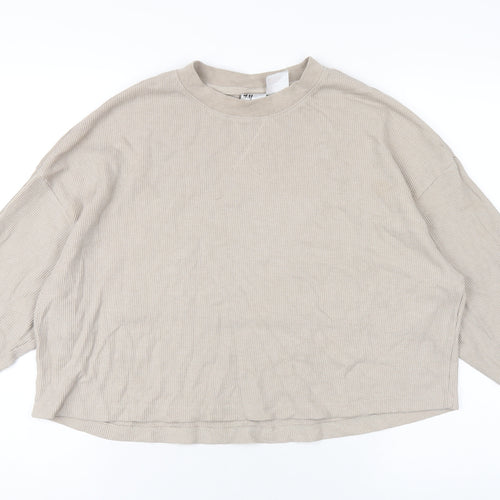 H&M Womens Beige Polyester Cropped T-Shirt Size M Crew Neck