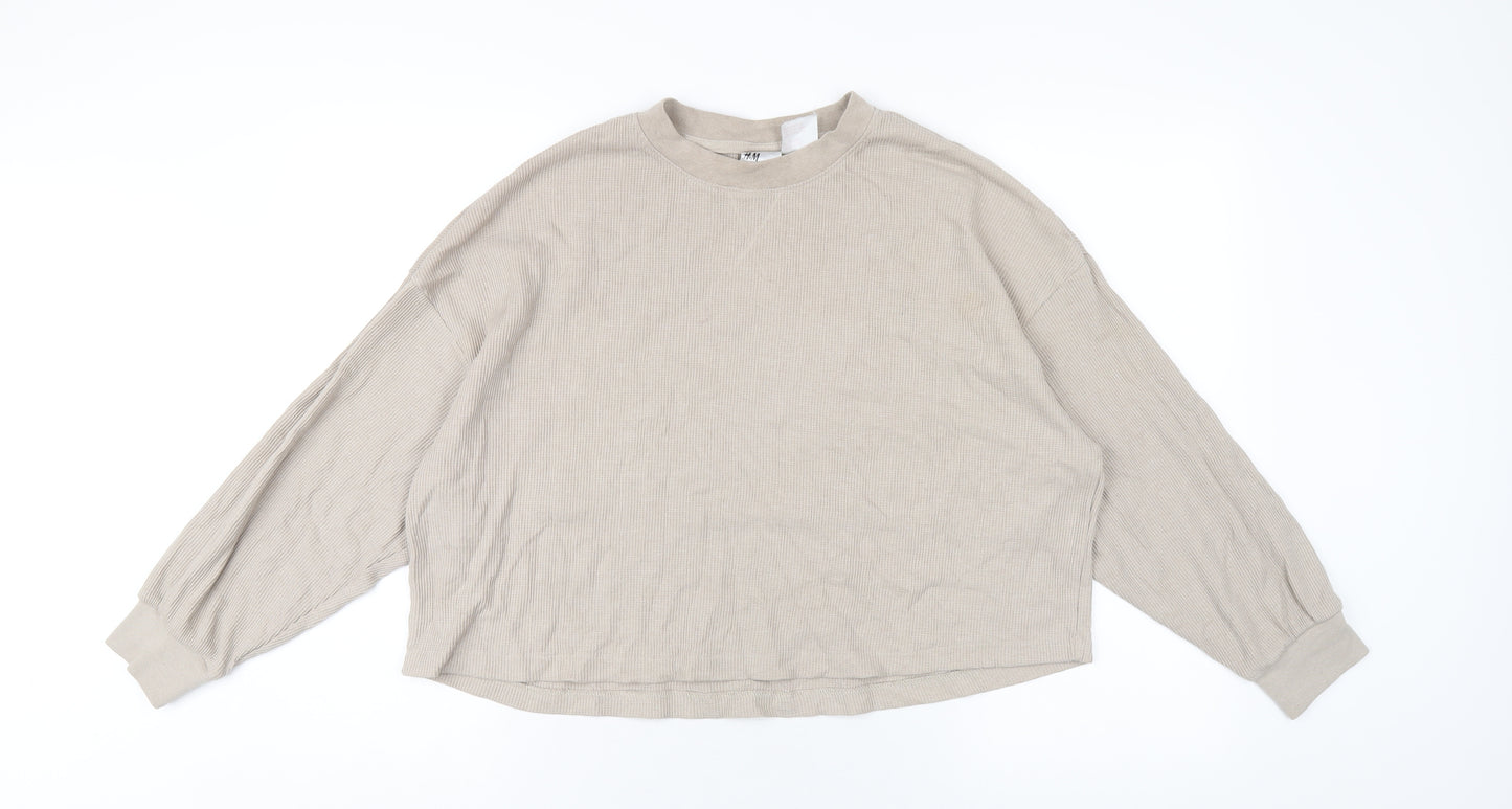 H&M Womens Beige Polyester Cropped T-Shirt Size M Crew Neck