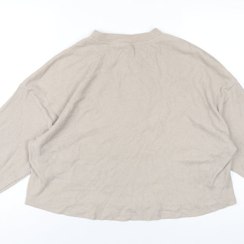 H&M Womens Beige Polyester Cropped T-Shirt Size M Crew Neck