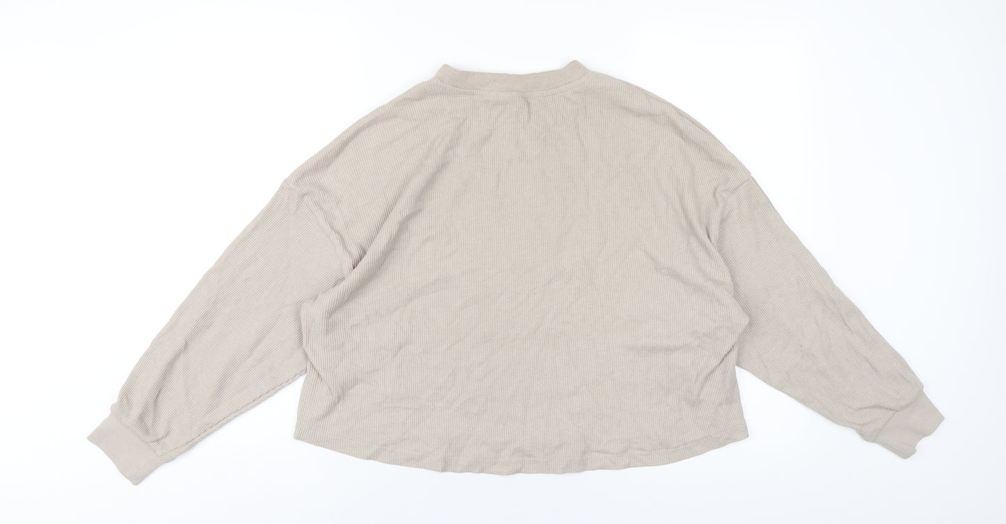 H&M Womens Beige Polyester Cropped T-Shirt Size M Crew Neck