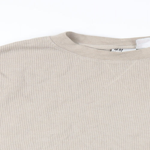 H&M Womens Beige Polyester Cropped T-Shirt Size M Crew Neck