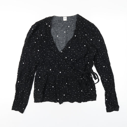 Gap Womens Black Geometric Viscose Wrap Blouse Size S V-Neck