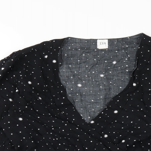 Gap Womens Black Geometric Viscose Wrap Blouse Size S V-Neck