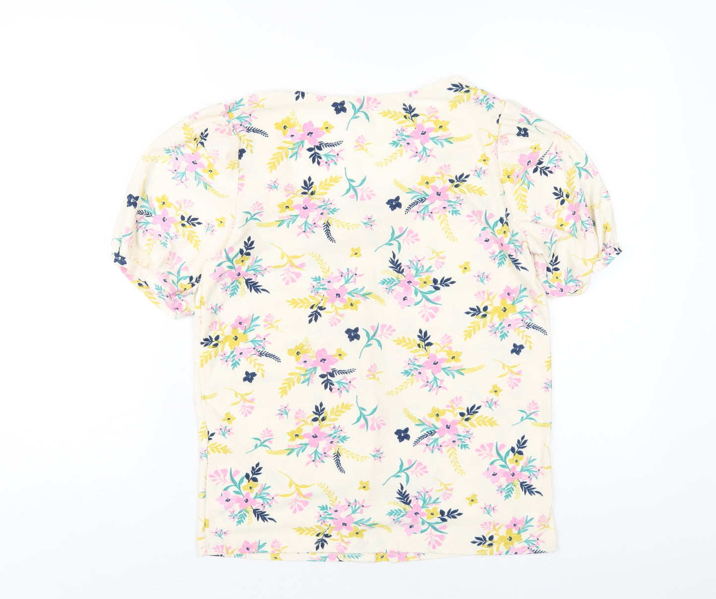 Pebble Bay Womens Ivory Floral Polyester Basic T-Shirt Size 10 Square Neck