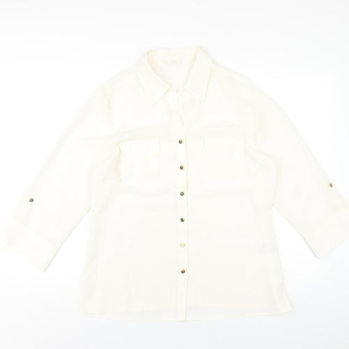 Marks and Spencer Womens Ivory Polyester Basic Button-Up Size 16 Collared