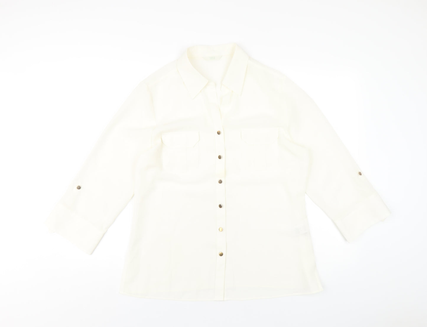 Marks and Spencer Womens Ivory Polyester Basic Button-Up Size 16 Collared