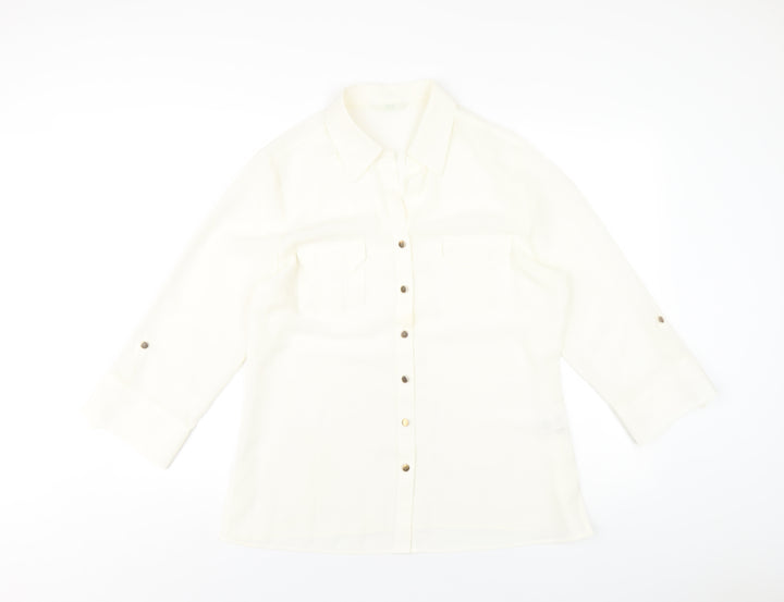Marks and Spencer Womens Ivory Polyester Basic Button-Up Size 16 Collared