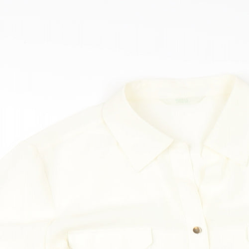 Marks and Spencer Womens Ivory Polyester Basic Button-Up Size 16 Collared