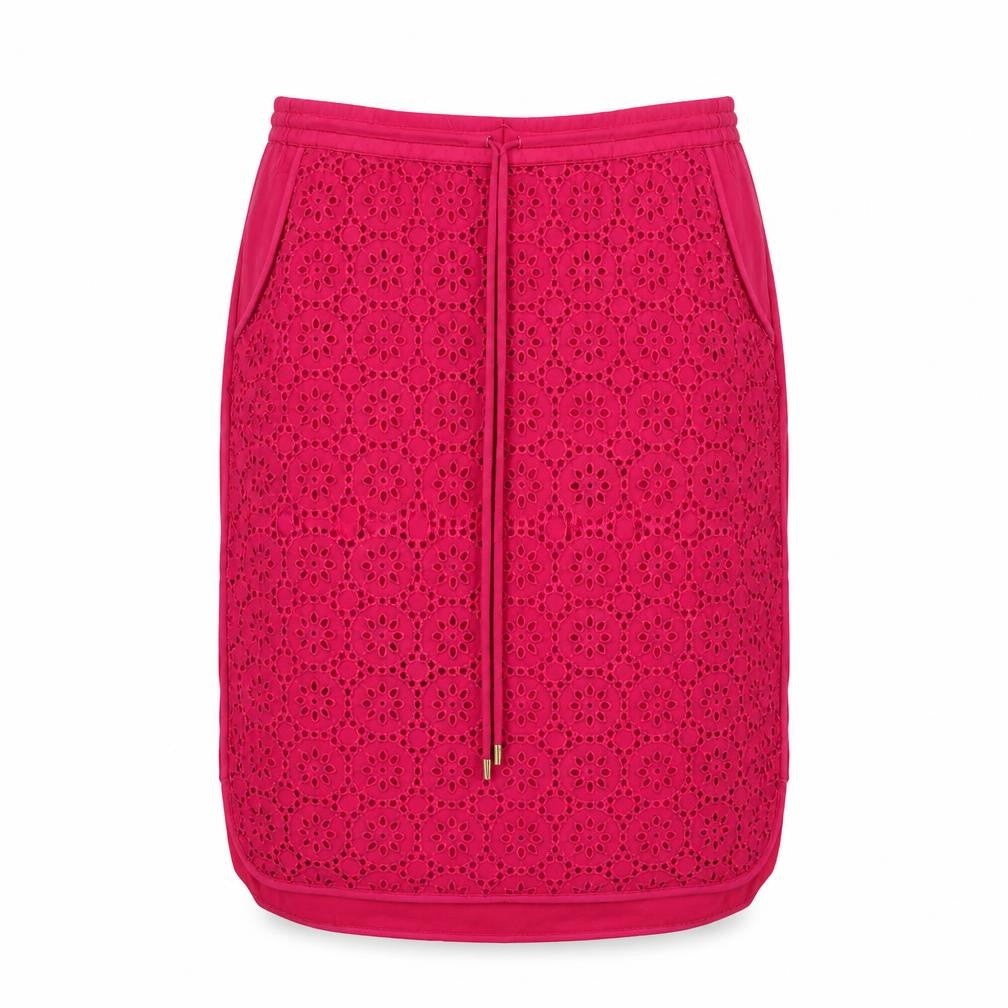 Front view of Wishbone women’s pink viscose a-line skirt, size UK 10, drawstring