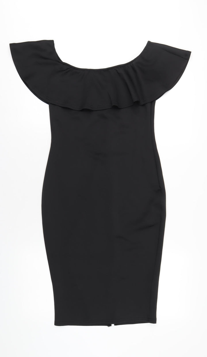 AX Paris Womens Black Polyester Bodycon Size 12 Off the Shoulder Zip