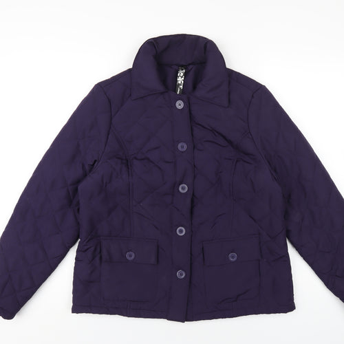 DASH Womens Purple Quilted Coat Size 12 Button