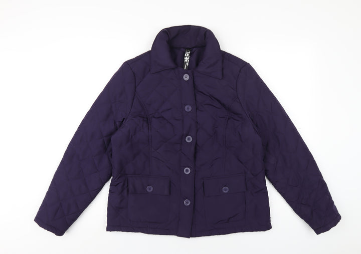 DASH Womens Purple Quilted Coat Size 12 Button