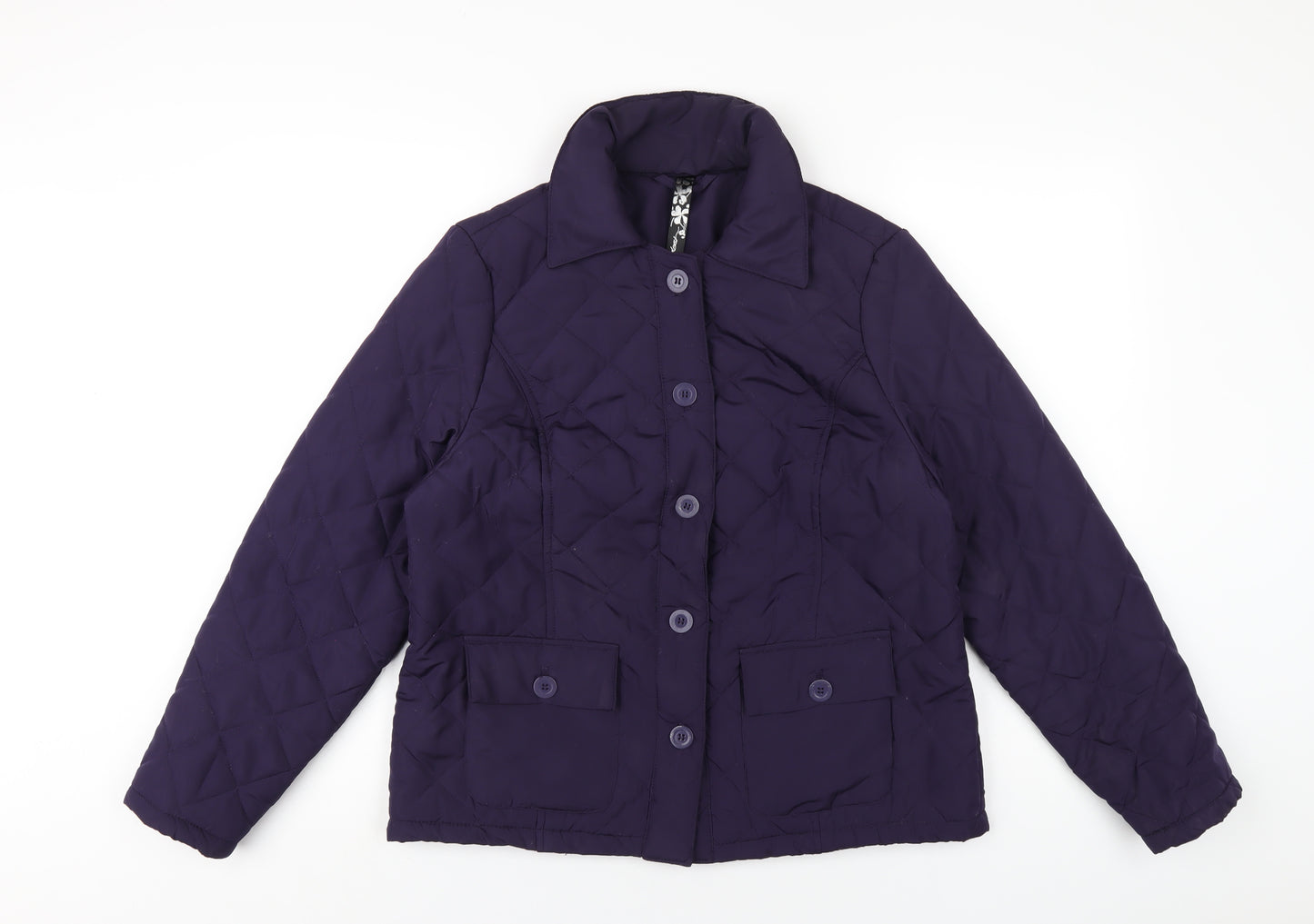DASH Womens Purple Quilted Coat Size 12 Button
