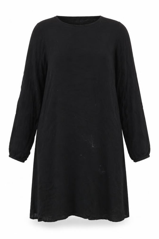 Front view of H&M women’s black viscose a-line, size UK 10, round neck pullover