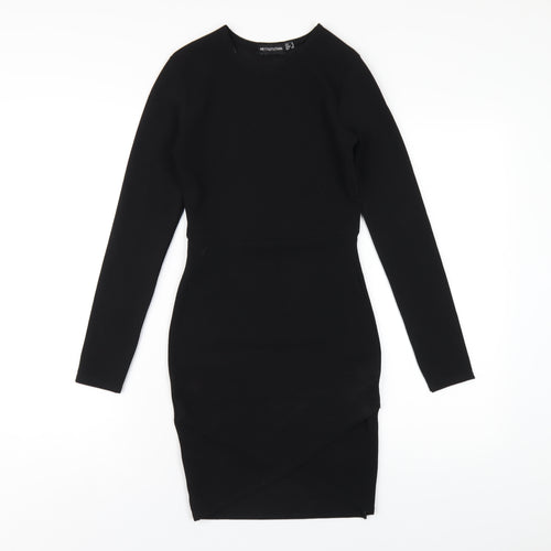 PRETTYLITTLETHING Womens Black Polyester Bodycon Size 8 Round Neck Pullover