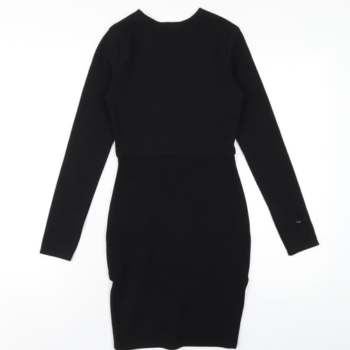 PRETTYLITTLETHING Womens Black Polyester Bodycon Size 8 Round Neck Pullover