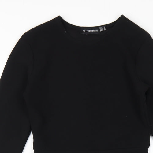 PRETTYLITTLETHING Womens Black Polyester Bodycon Size 8 Round Neck Pullover