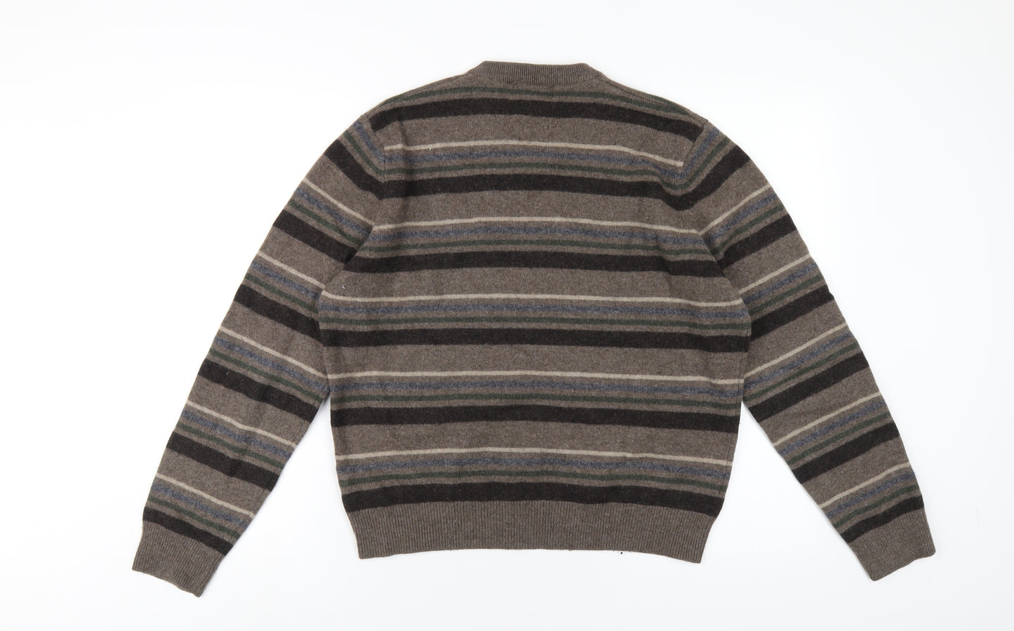 Blue Harbour Mens Brown V-Neck Striped Wool Pullover Jumper Size M Long Sleeve