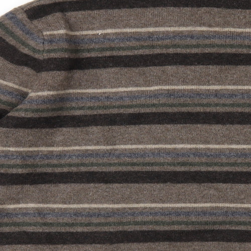 Blue Harbour Mens Brown V-Neck Striped Wool Pullover Jumper Size M Long Sleeve