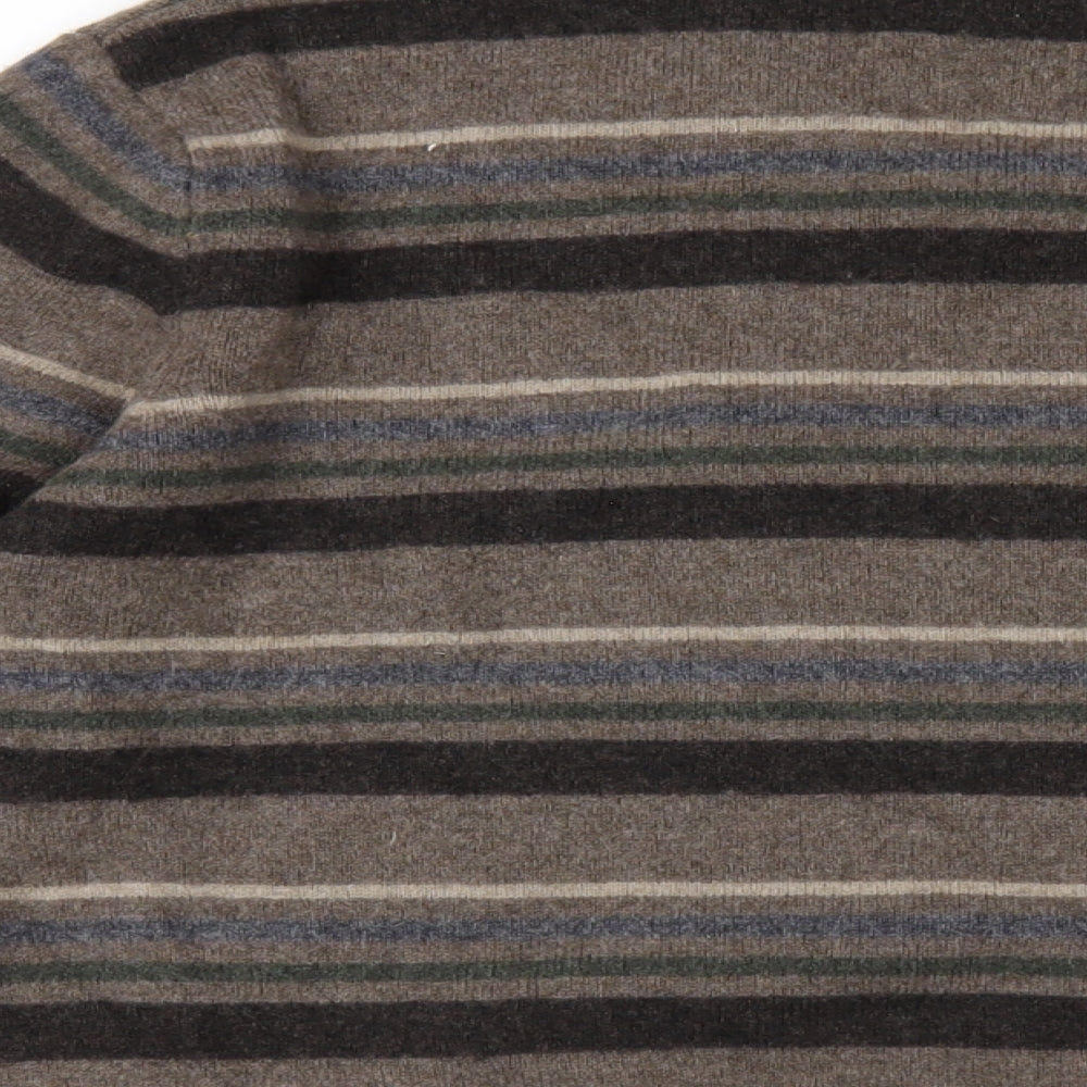 Blue Harbour Mens Brown V-Neck Striped Wool Pullover Jumper Size M Long Sleeve
