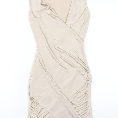 Missguided Womens Beige Polyester Bodycon Size 8 V-Neck Pullover