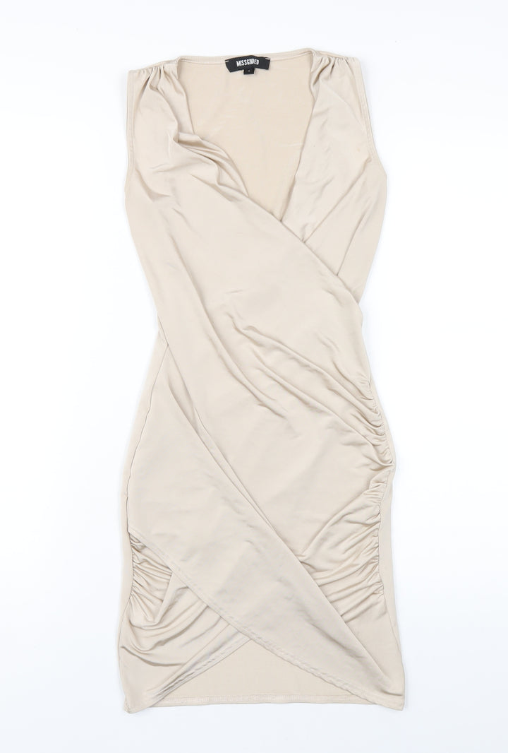 Missguided Womens Beige Polyester Bodycon Size 8 V-Neck Pullover