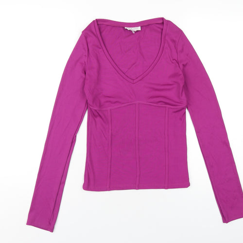 Topshop Womens Purple Polyester Basic T-Shirt Size S V-Neck