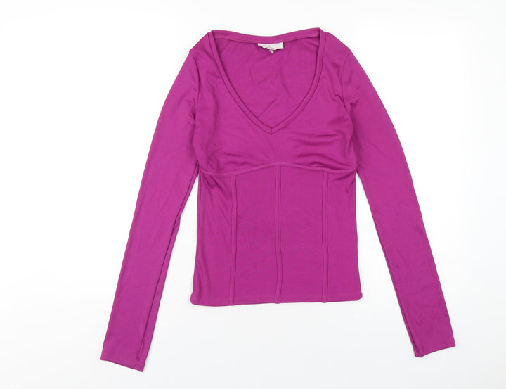 Topshop Womens Purple Polyester Basic T-Shirt Size S V-Neck