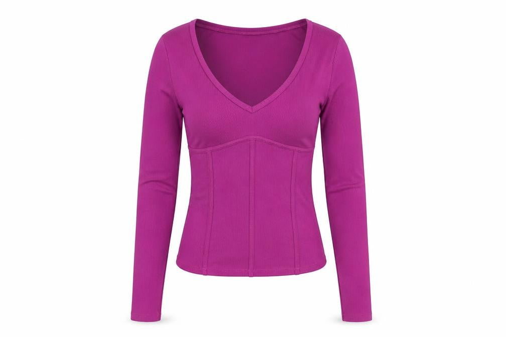 Topshop Womens Purple Polyester Basic T-Shirt Size S V-Neck