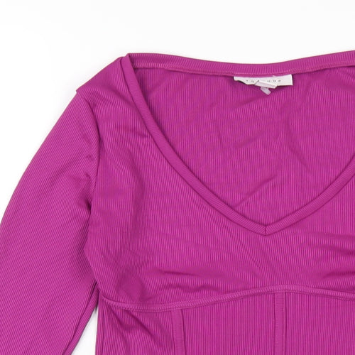 Topshop Womens Purple Polyester Basic T-Shirt Size S V-Neck