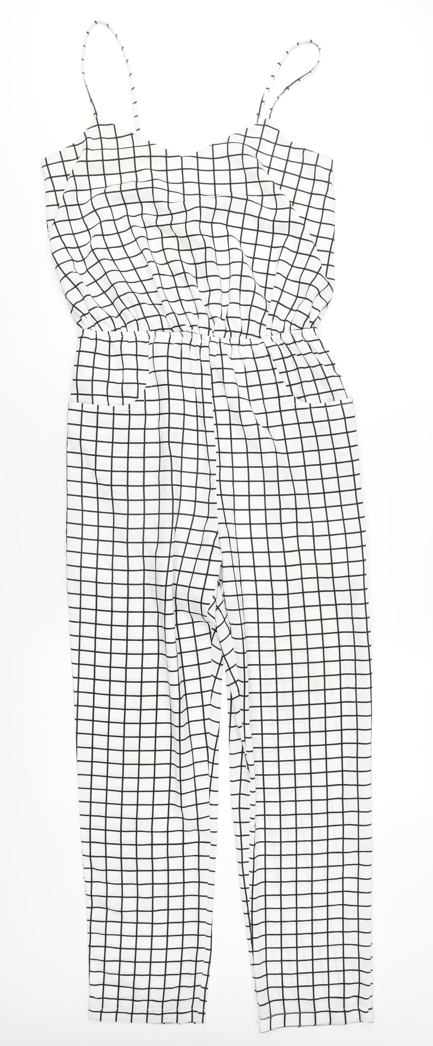 Lavish Alice Womens White Check Polyester Jumpsuit One-Piece Size 10 L29 in Pullover