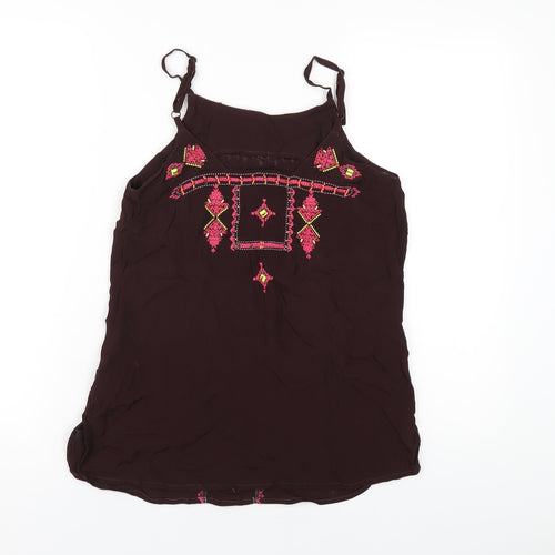 Monsoon Womens Brown Geometric Viscose Camisole T-Shirt Size 10 Round Neck - Beaded