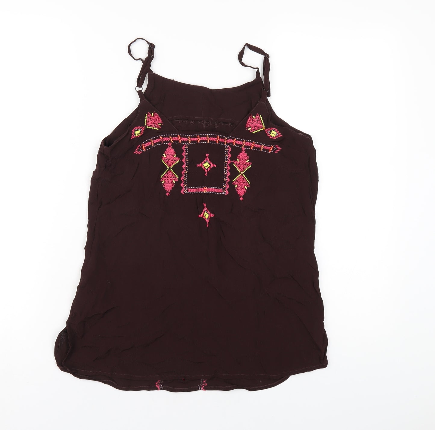 Monsoon Womens Brown Geometric Viscose Camisole T-Shirt Size 10 Round Neck - Beaded