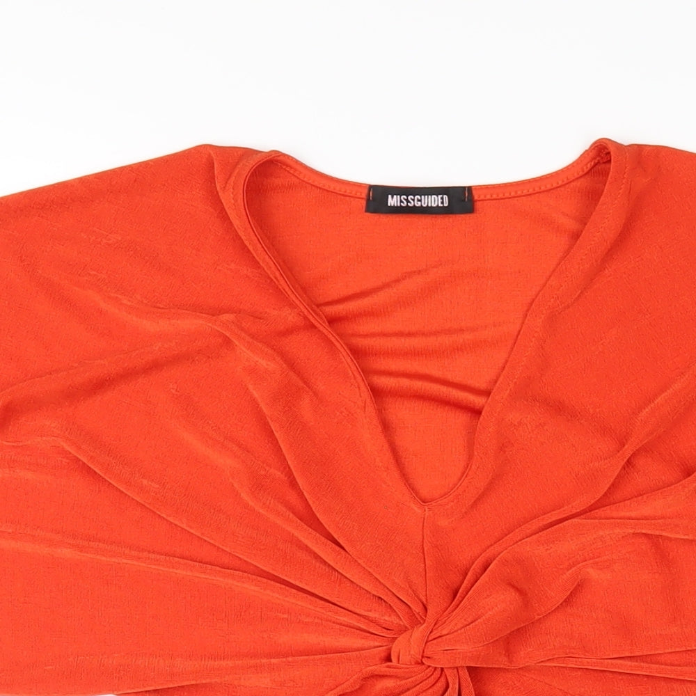 Missguided Womens Orange Polyester Bodycon Size 4 V-Neck Pullover