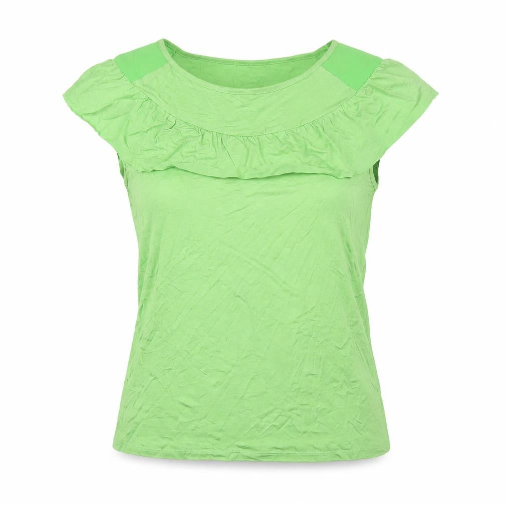 Front view of Klass women’s green viscose basic t-shirt, size M, round neck