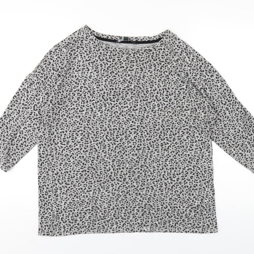 Bonmarché Womens Grey Animal Print Viscose Basic T-Shirt Size 14 Round Neck