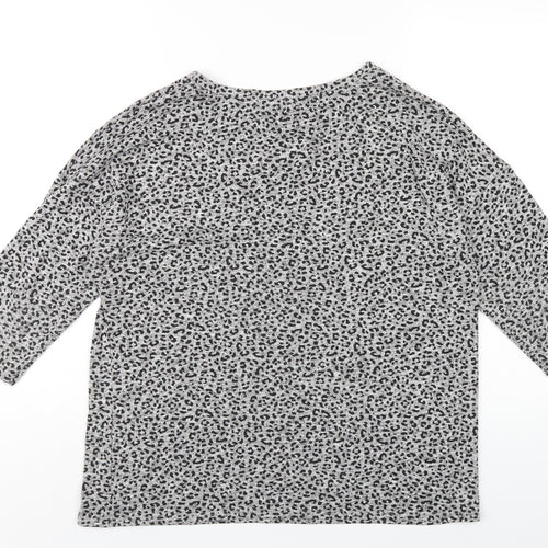 Bonmarché Womens Grey Animal Print Viscose Basic T-Shirt Size 14 Round Neck