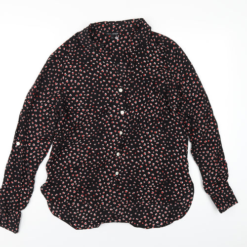 NEXT Womens Black Geometric Viscose Basic Button-Up Size 10 Collared