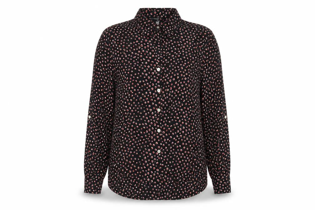 Next Womens Black Geometric Viscose Basic Button-Up Size 10 Collared