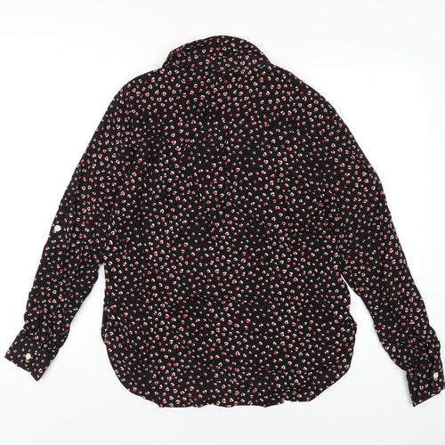 NEXT Womens Black Geometric Viscose Basic Button-Up Size 10 Collared
