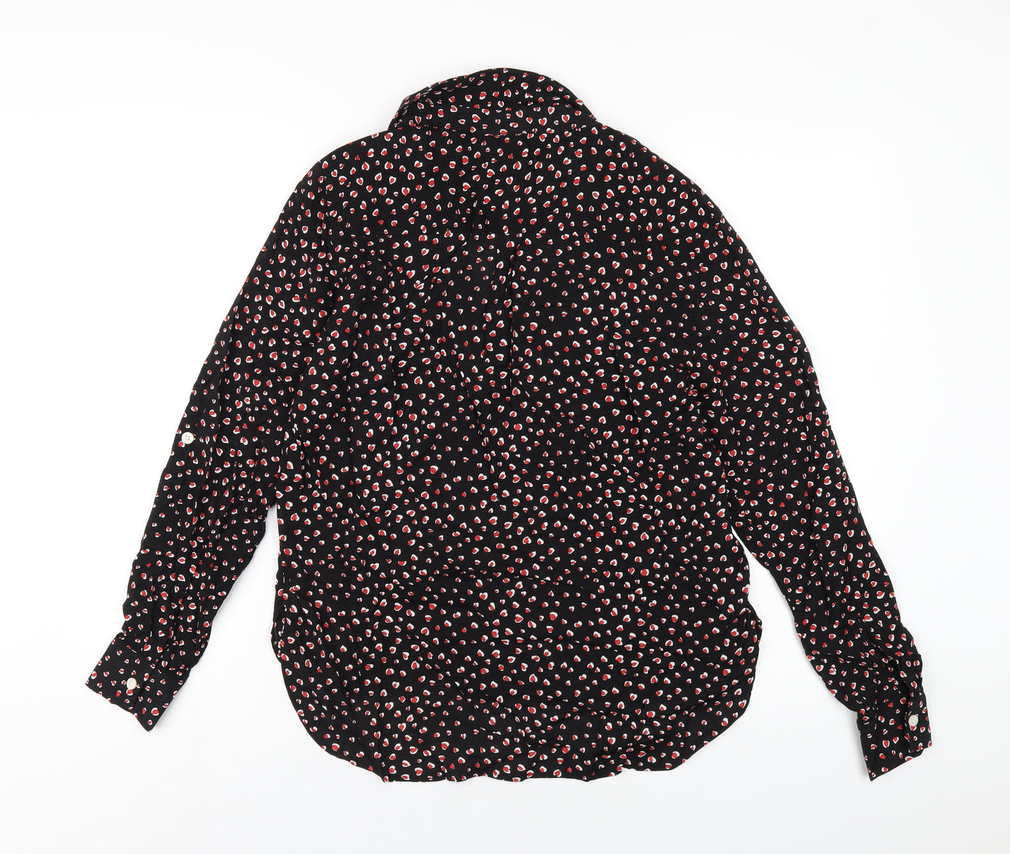 NEXT Womens Black Geometric Viscose Basic Button-Up Size 10 Collared